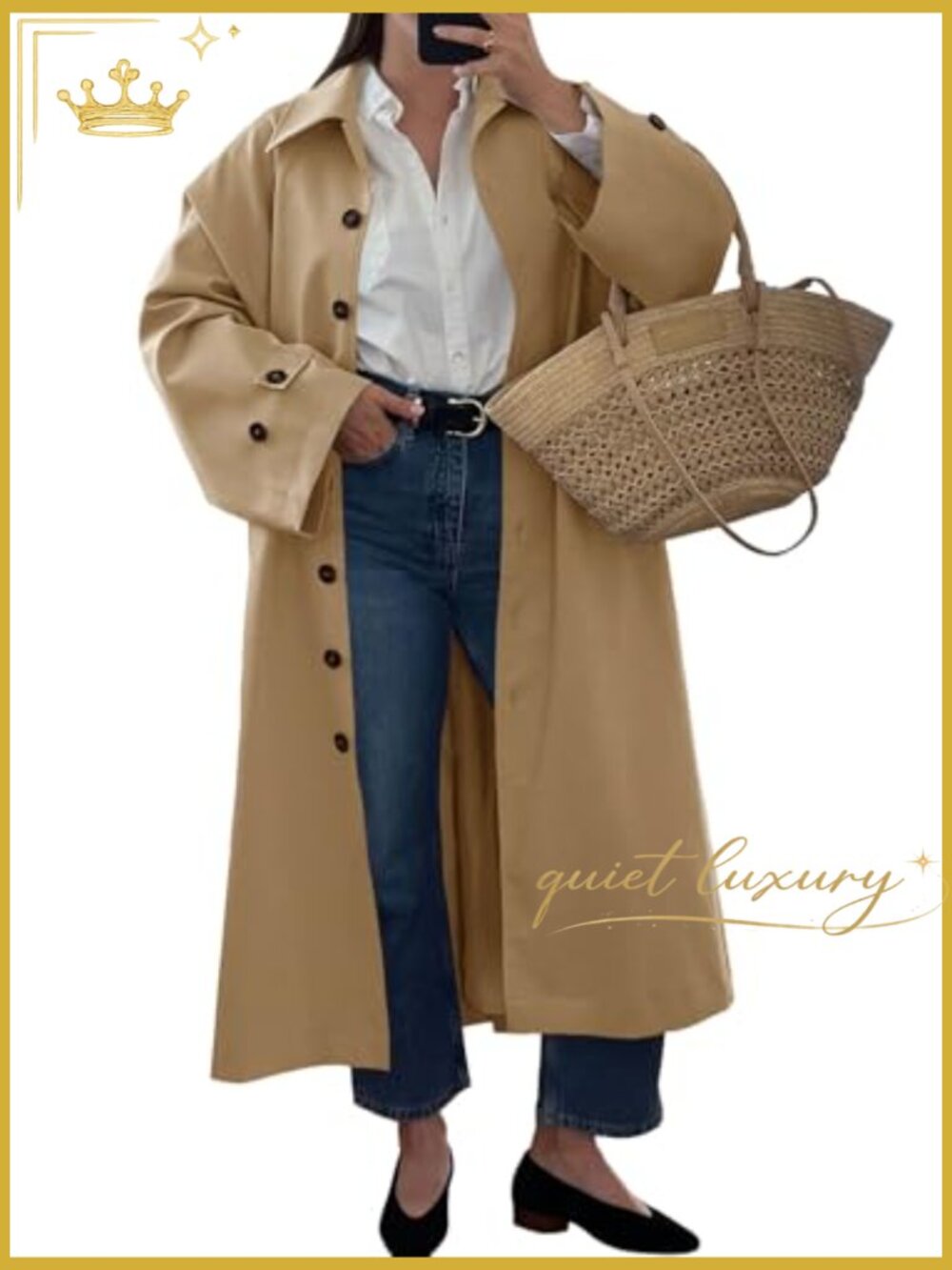 Womens Trench Coat Oversized Single Breasted Windproof Lapel Fall Overcoat - Picture 2 of 7